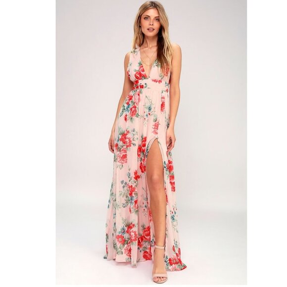 Lulus Garden Meandering Floral Chiffon Gown - Picture 1 of 4